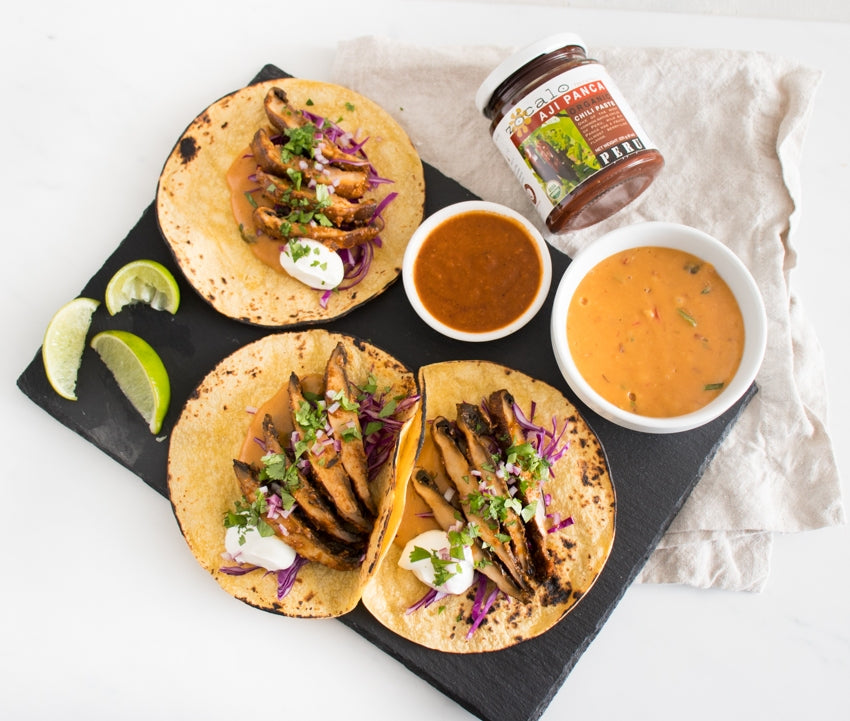 Grilled Mushroom Tacos with Aji-Queso Fundido