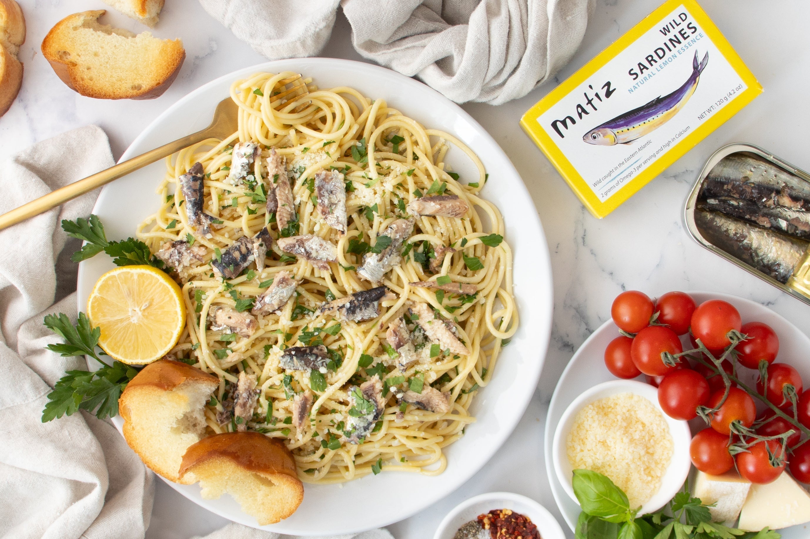 15 Minute Zesty Lemon Garlic Sardine Pasta