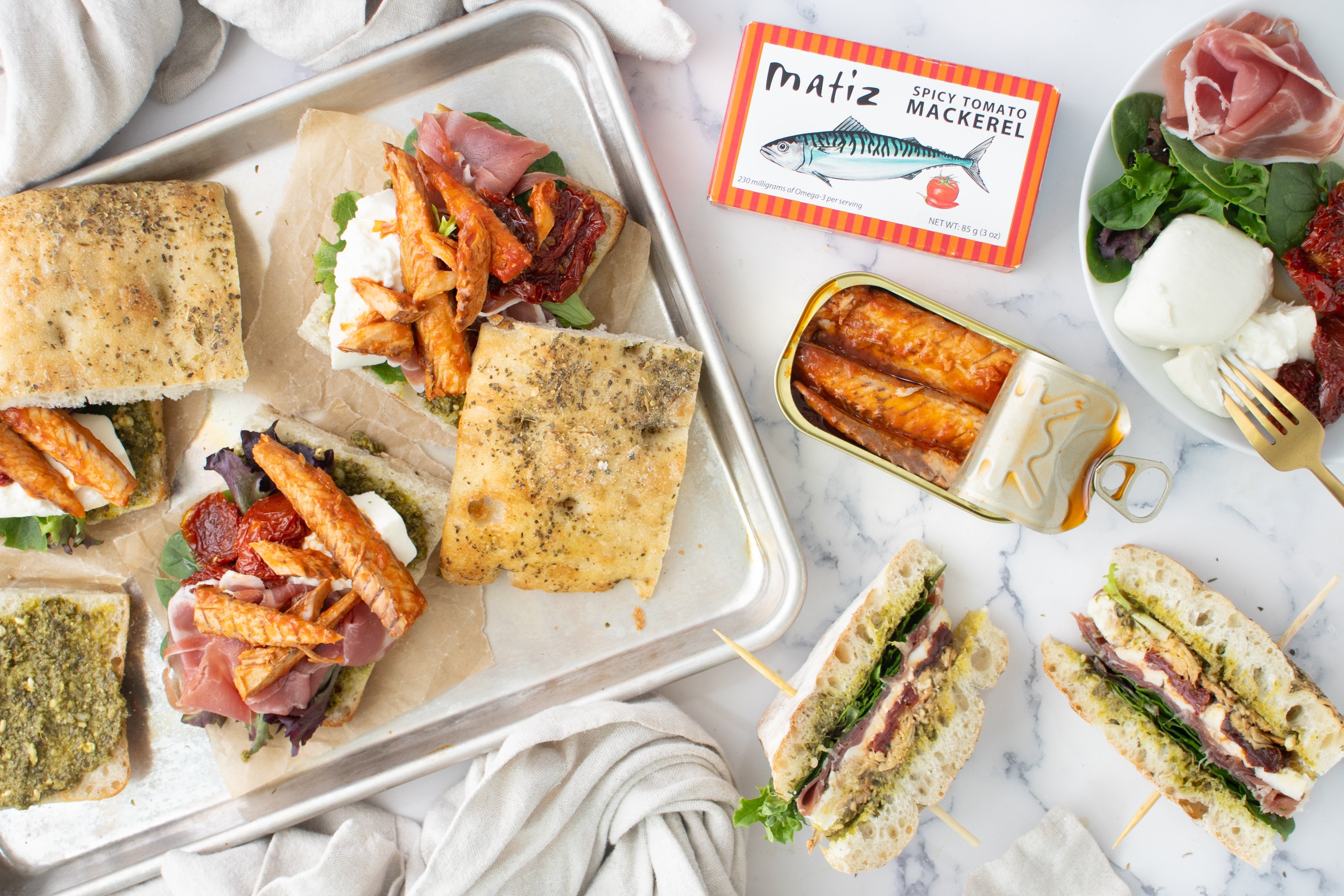Mediterranean Pesto & Spicy Mackerel Sandwiches