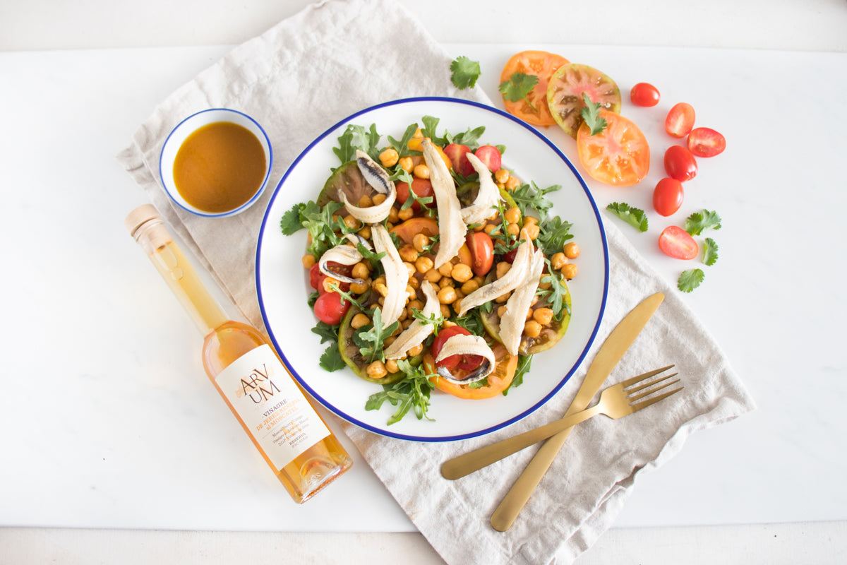 Boquerones with Sherry, Tomato, and Chickpea Salad