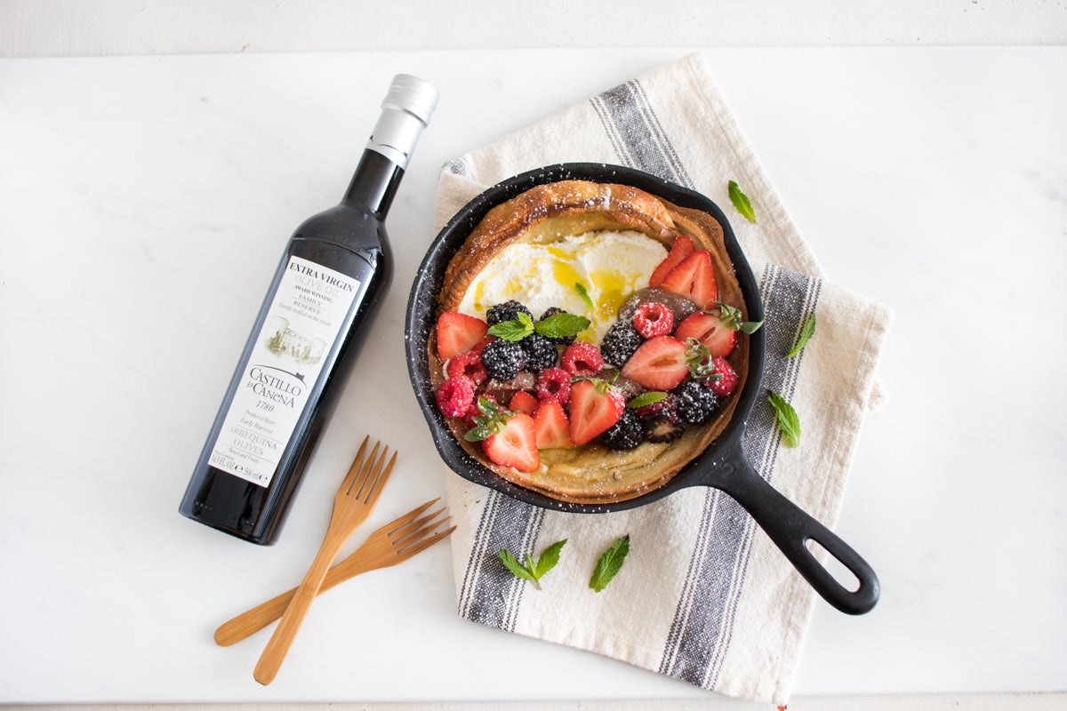 Olive Oil Dutch Baby with Fresh Fruit, Nutella and Ricotta